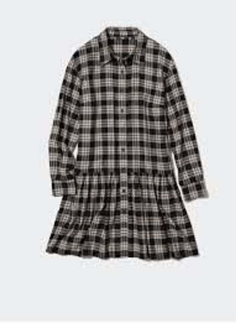 Uniqlo Soft Flannel Long-Sleeve Tiered Mini Dress Black Plaid